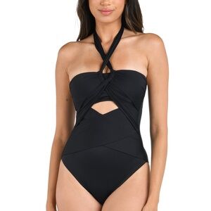 Island Goddess Convertible Draped Bandeau One Piece